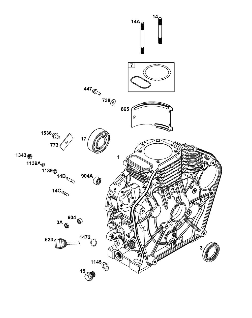 Cylinder Group Diagram and Parts List for 131D05-0002-01 100000 - 19Z999 Briggs and Stratton Engine